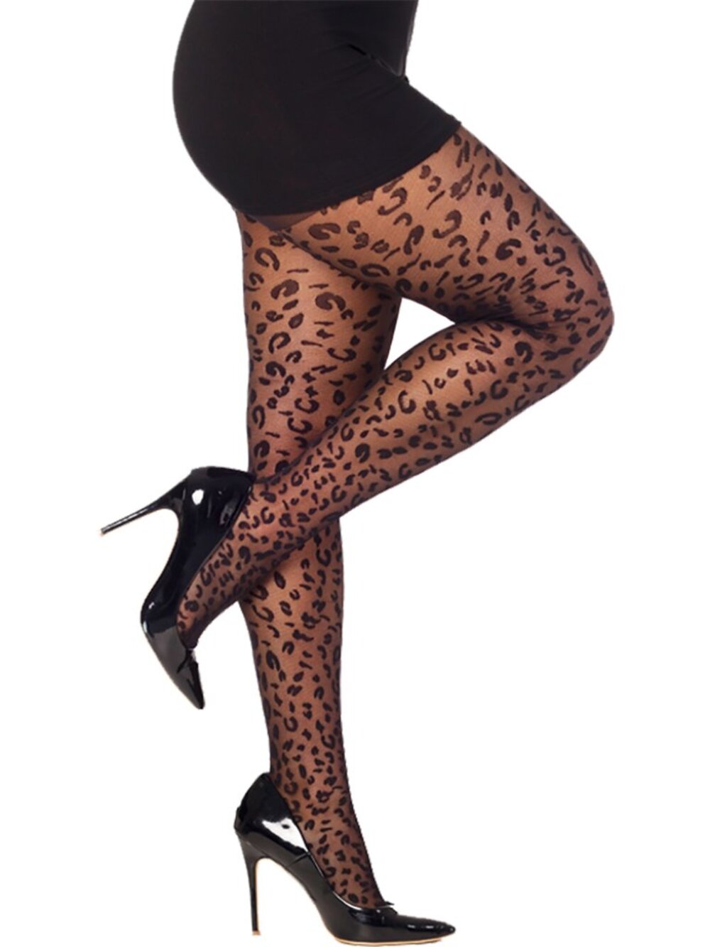 Black Leopard Sheer Tights Plus Size